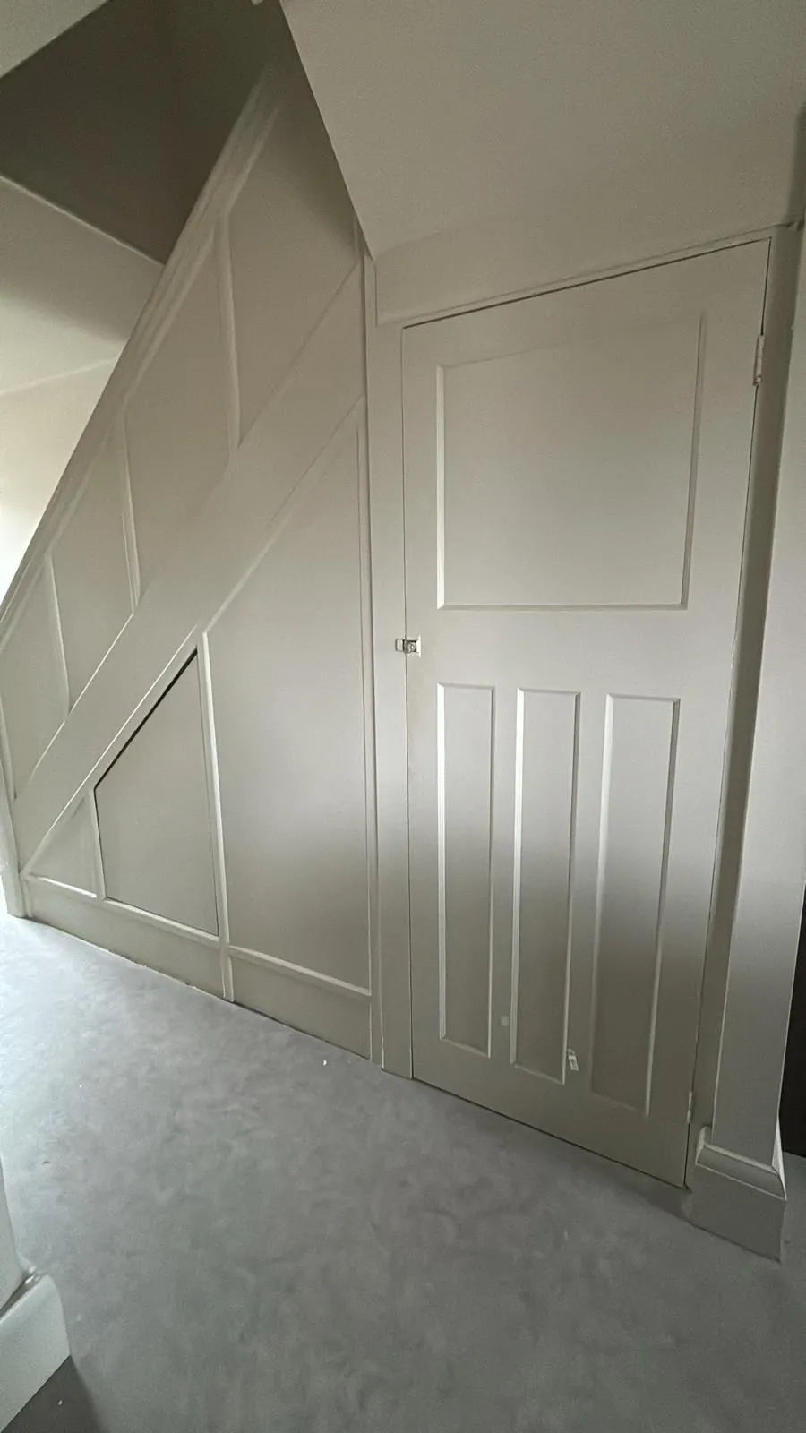 A room with a white wall and some white doors.